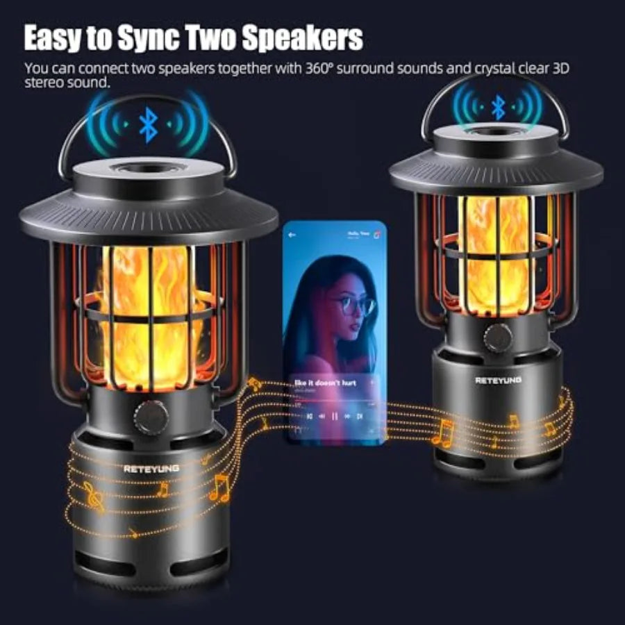 Outdoor Speakers Bluetooth Waterproof Patio10W Wireless Portable LED Flame Light Speaker with Torch Atmosphere for Patio/Yard/P