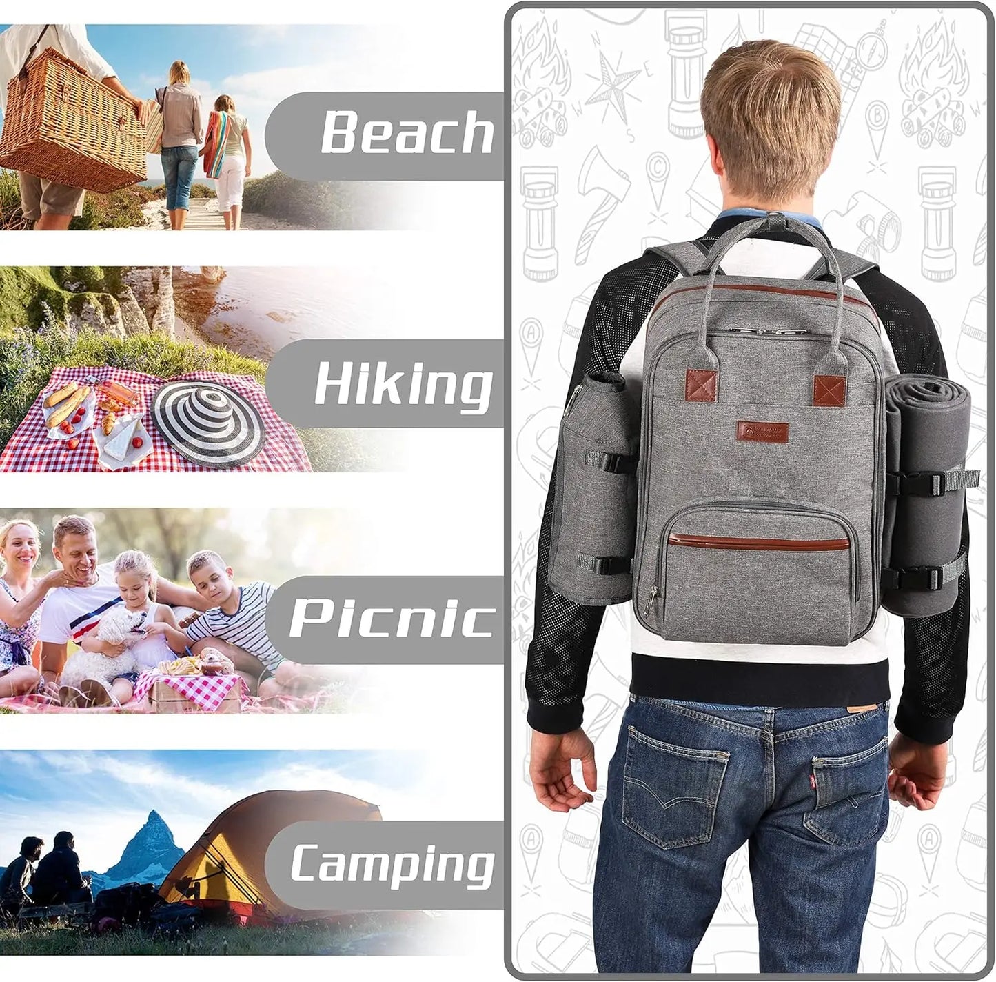 YTYIN Picnic Backpack With Insulated Cooler Wine Glass Holder