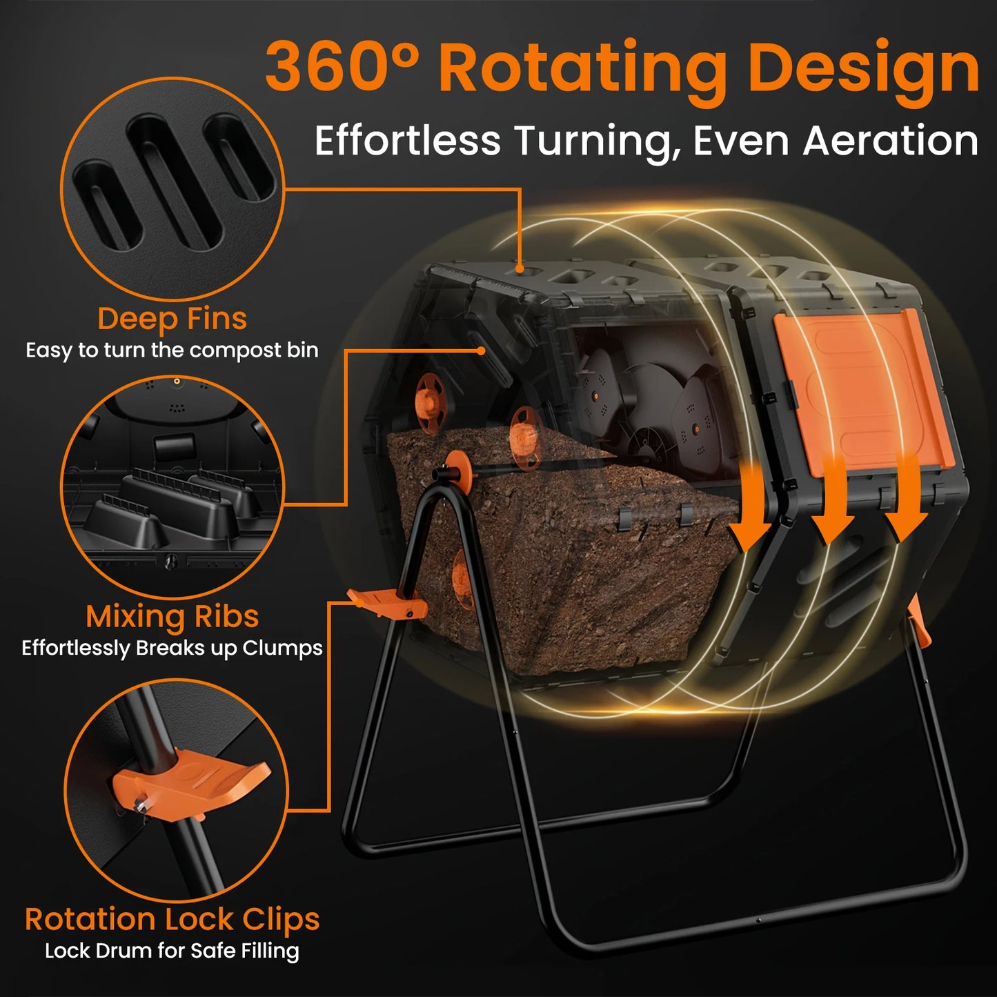 Double Chamber Compost Tumbler With Aeration Rotating Outdoor Bin