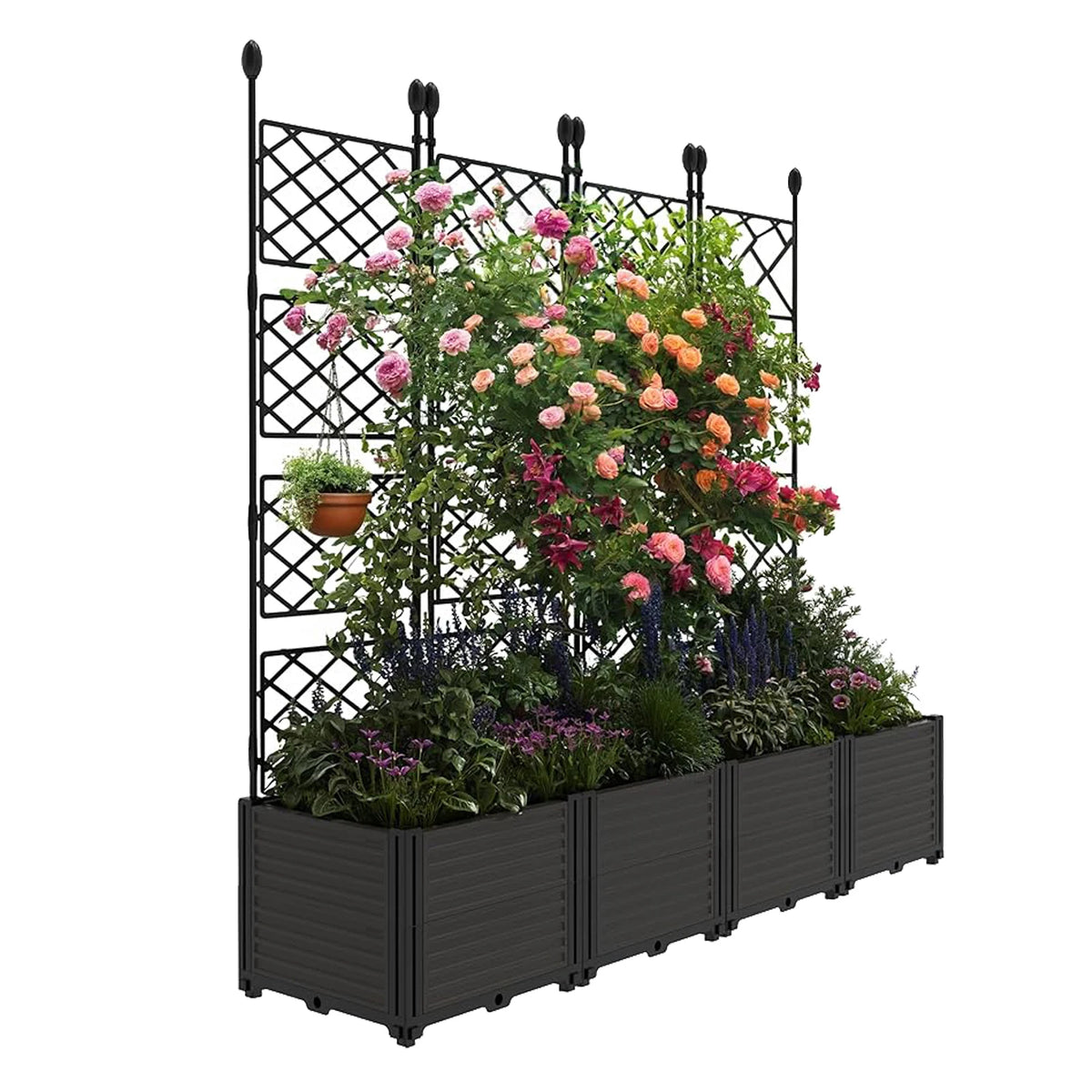 3/7 Panels Raised Garden Bed Outdoor Planter Box with Trellis , Vertical Planter Box For Tomato Planter Cage with Trellis for Climbing Plants Vegetable Flowers