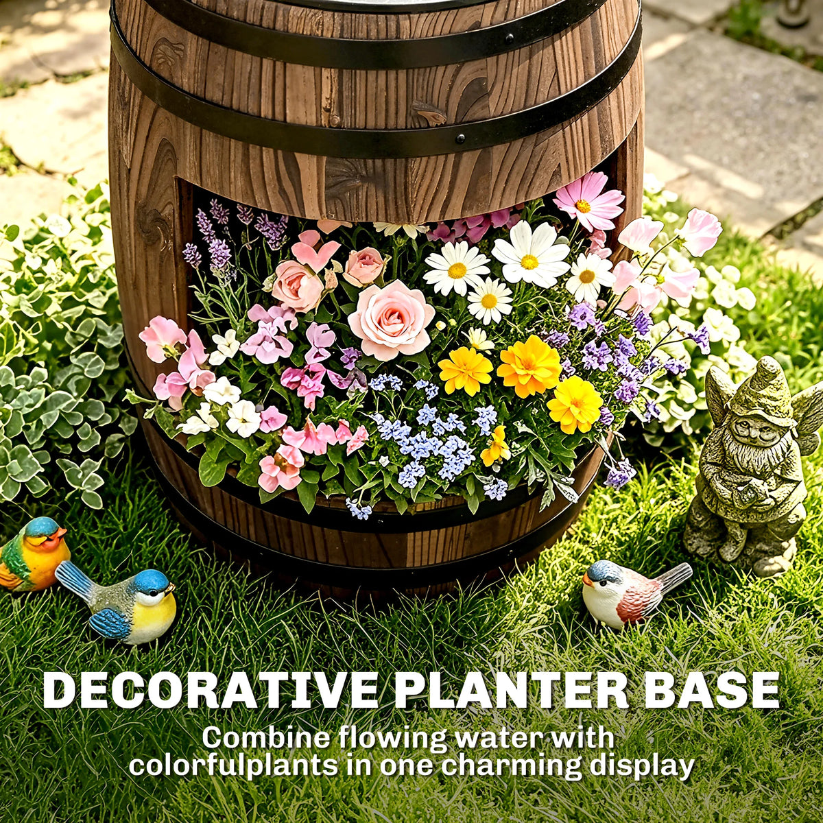 2 Tiers Outdoor Wooden Water Pump Fountain, Patio Decor, Durable Sturdy
