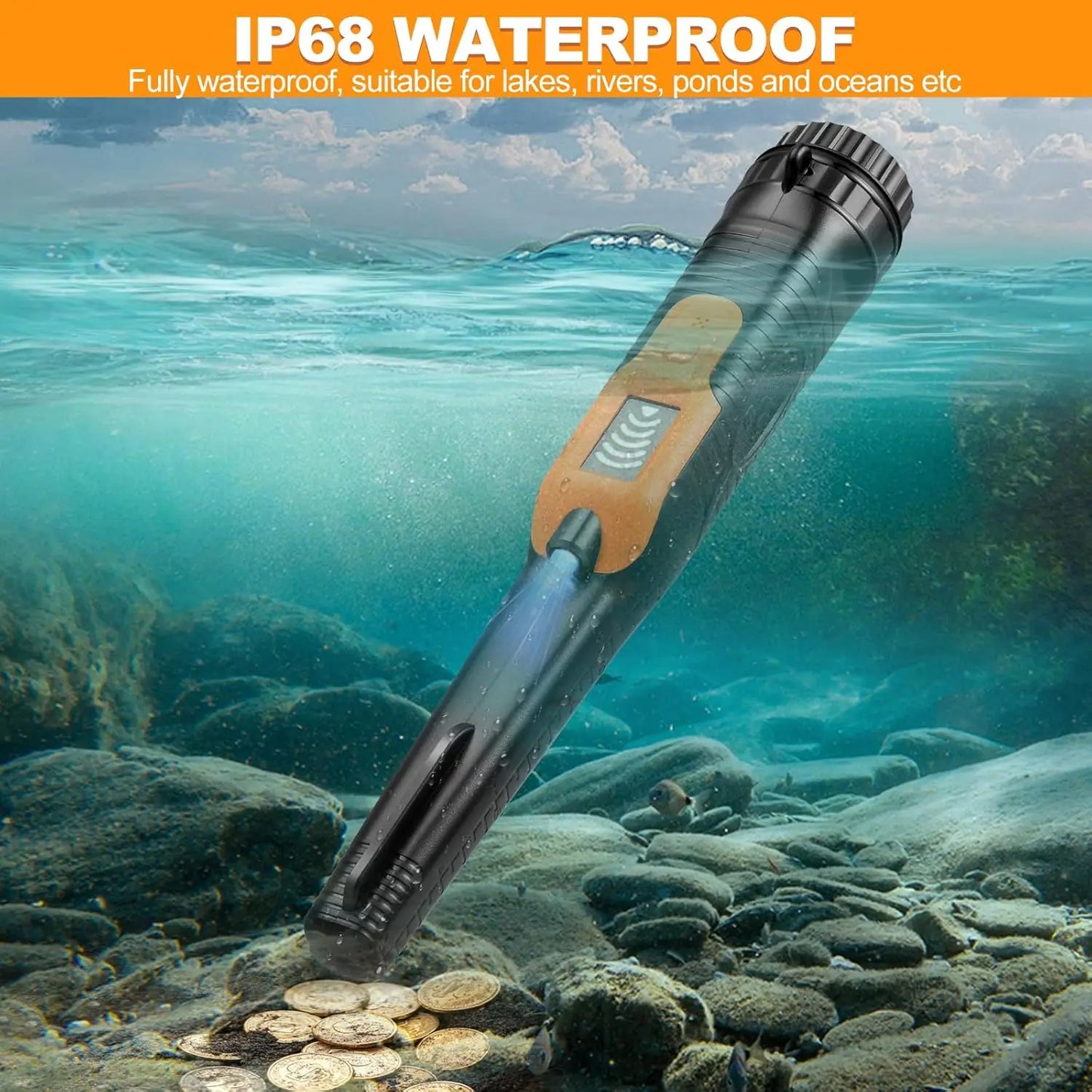 Fully Waterproof LCD Display Handheld Pinpointer Metal Detector with LED Flashlight 3 Alert Mode 360 Degree Searching Small Pin