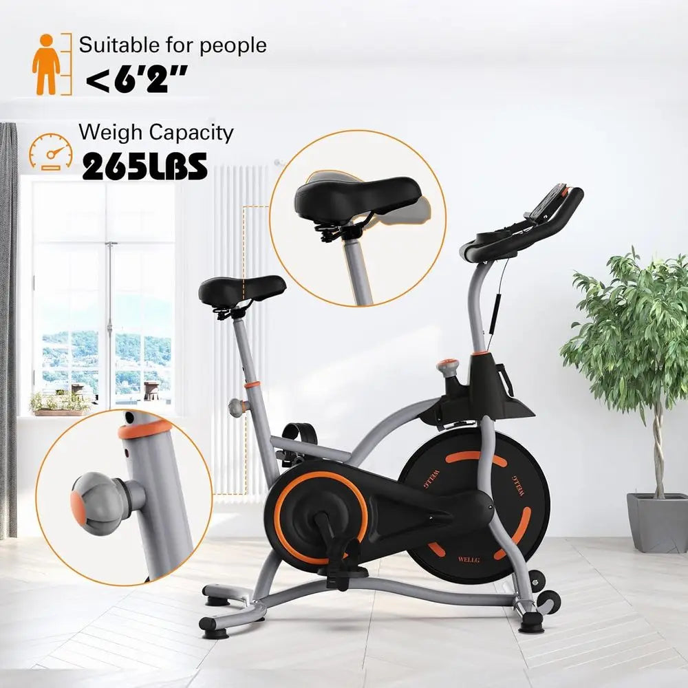 Indoor Cycling Stationary Exercise Bike Digital Display Heart Rate Sensor Phone Mount 265LB Home Cardio Workout Bike