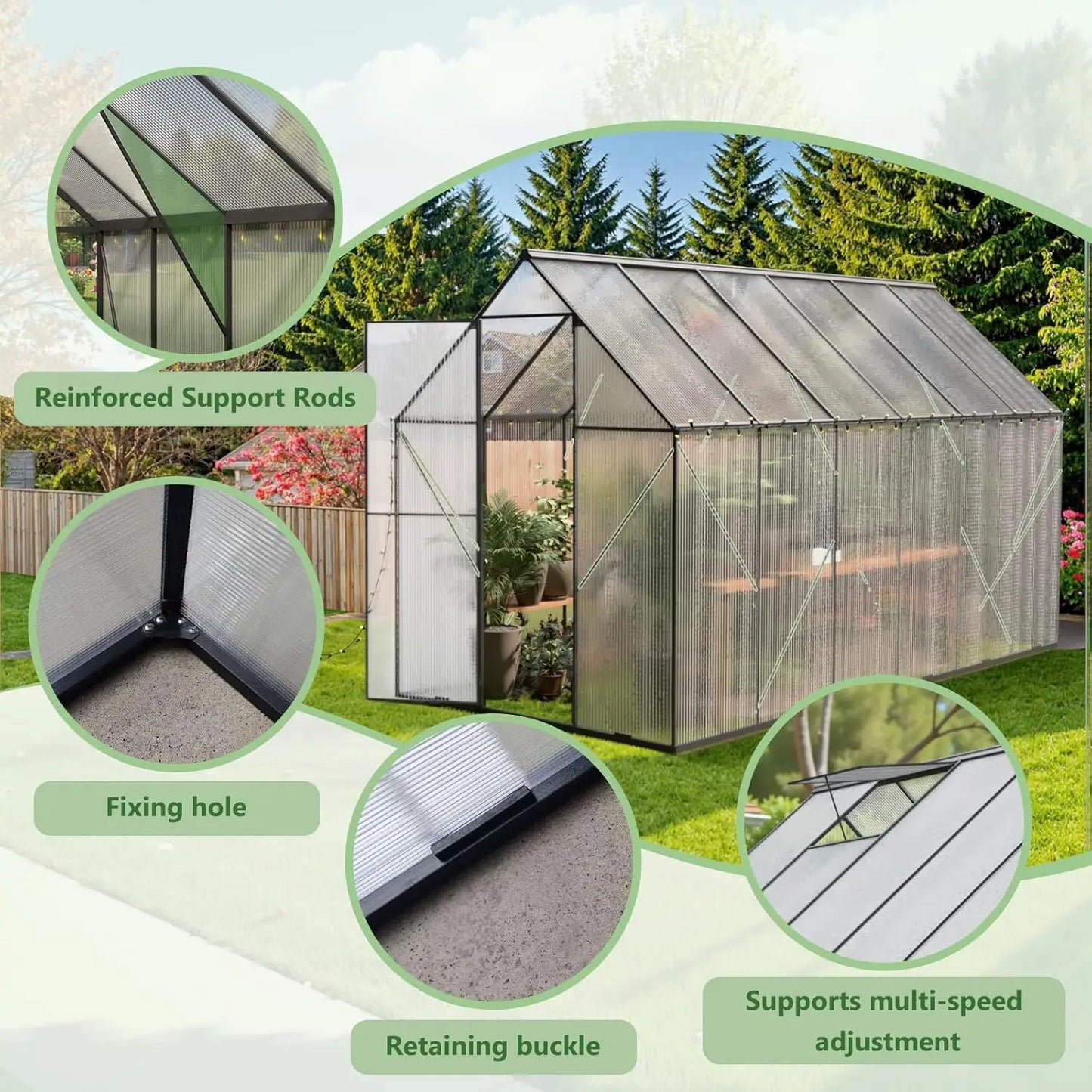 Heavy Duty Polycarbonate Walk In Greenhouse Outdoor Garden Backyard