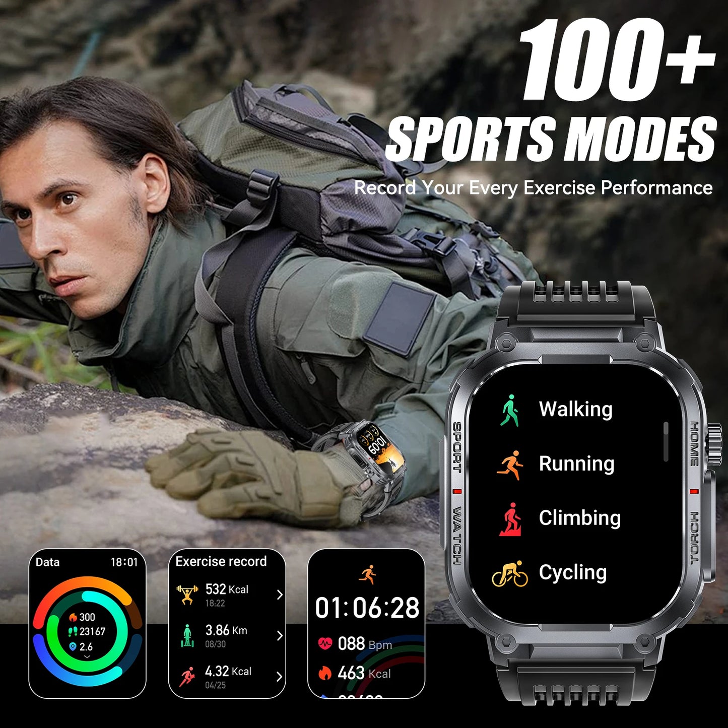 EIGIIS Smart Watch Men 3ATM Waterproof Compass Heart Rate Tracker