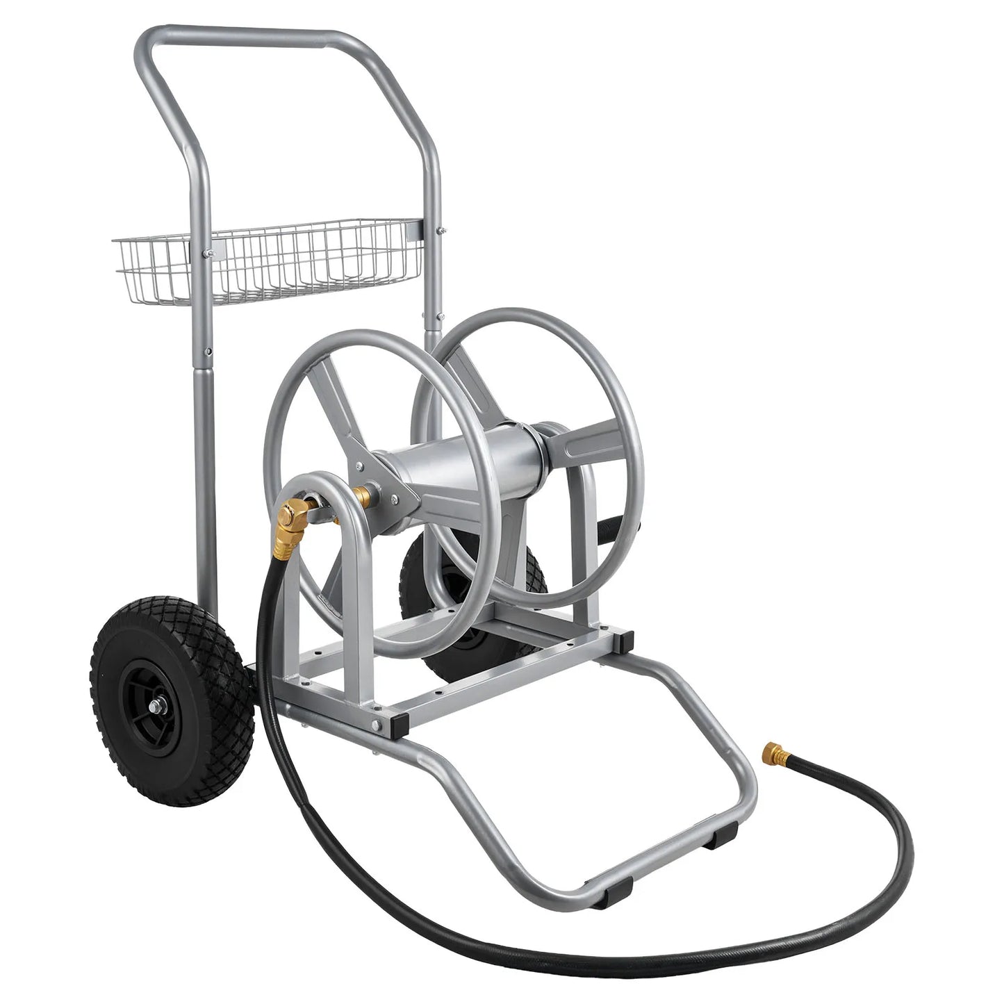 SucceBuy Water Hose Reel Cart 200/300ft High-Pressure Garden Hose Cart with Two Wheels Handle & Mesh Storage Basket for Garden