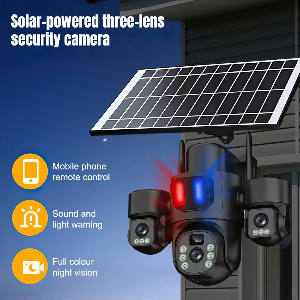 KEPEAK Solar Powered 3 Lens WiFi PTZ Security Camera Outdoor