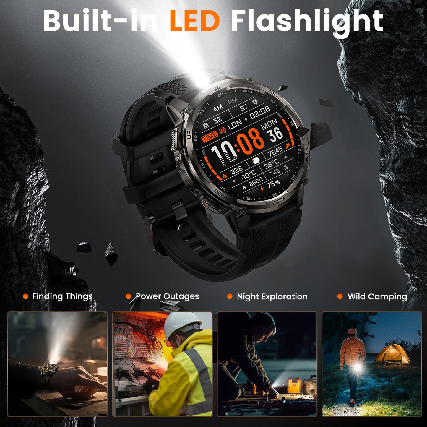 Kospe Tank T4C Smartwatch Rugged Outdoor GPS Health Tracker