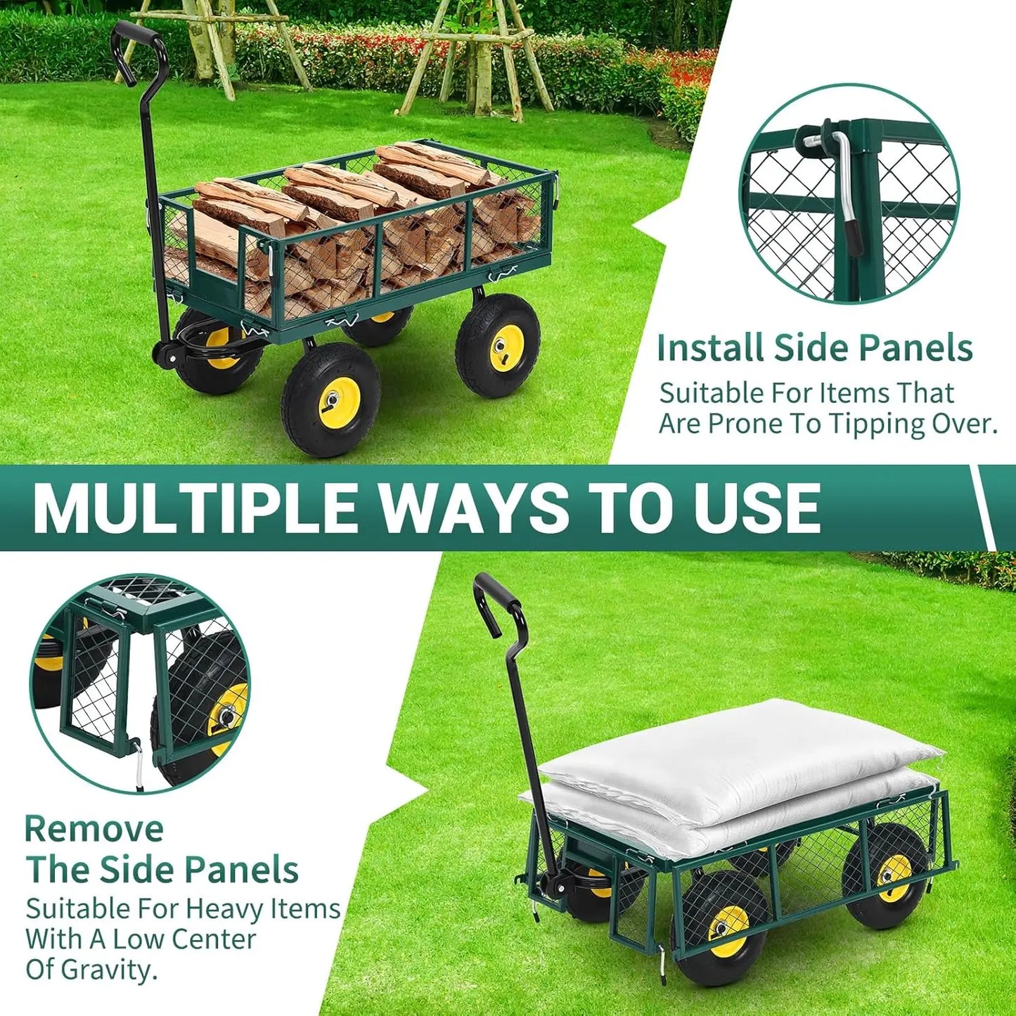 HiMISS Heavy Duty Steel Garden Cart All Terrain Wagon