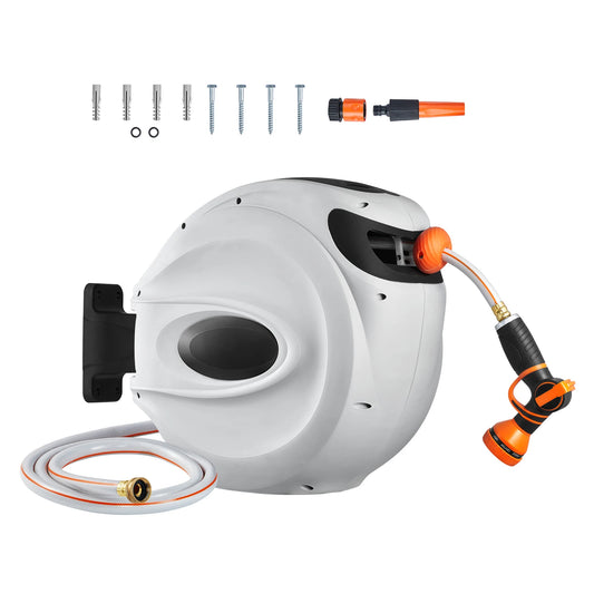 SucceBuy Retractable Hose Reel 180 Swivel Wall Mount with Nozzle