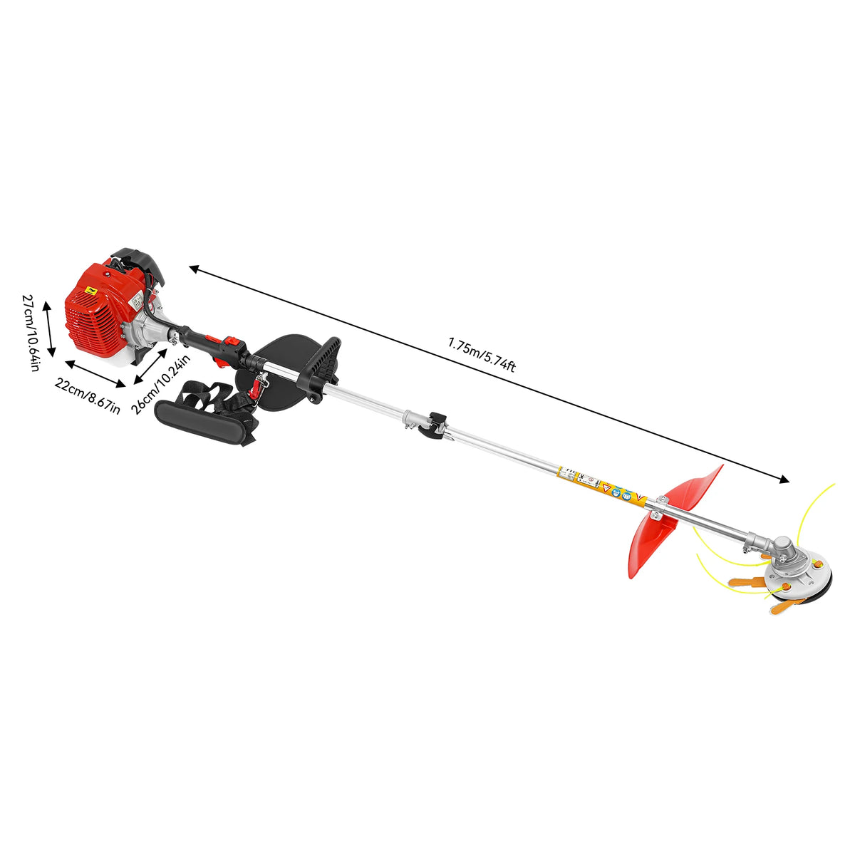 43cc 1.25kW Gasoline Brush Cutter, 2-Stroke Weed Wacker with 2 Blade Heads (Roller & Mowing), for Lawn, Orchard, Tea Garden, Rice Wheat Cutting, and Bush Clearing, 8500rpm High-Speed Grass Trimmer