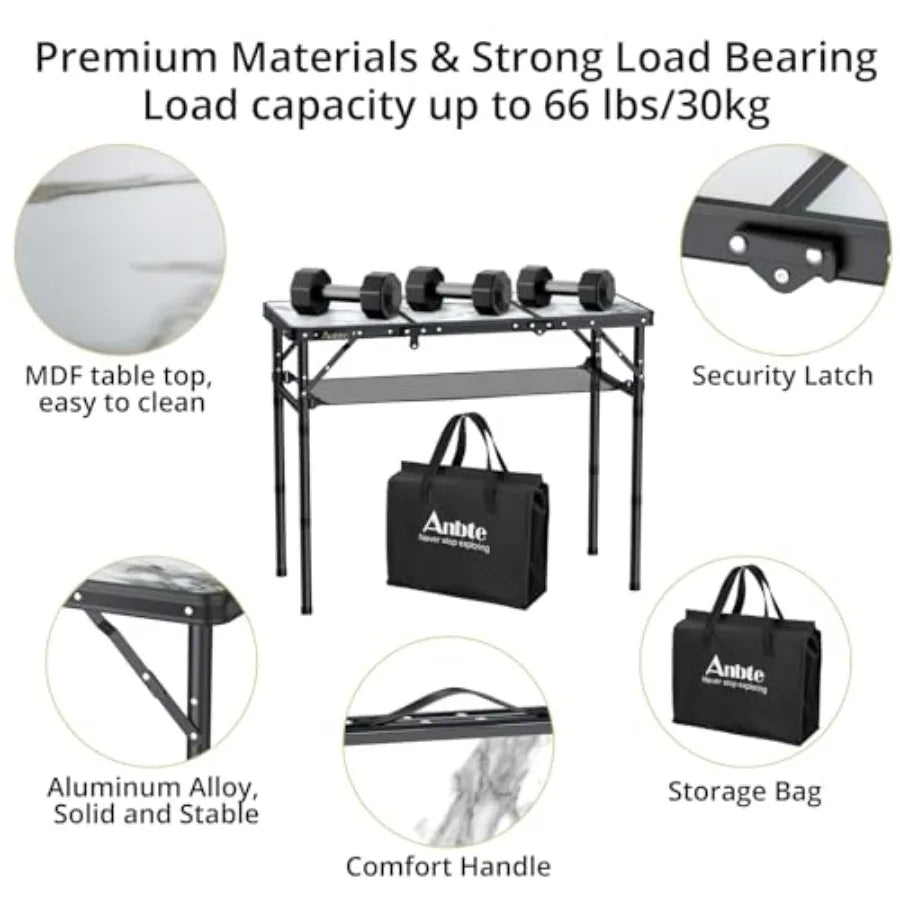 Folding Camping Table Aluminum Portable Lightweight With Adjustable Height