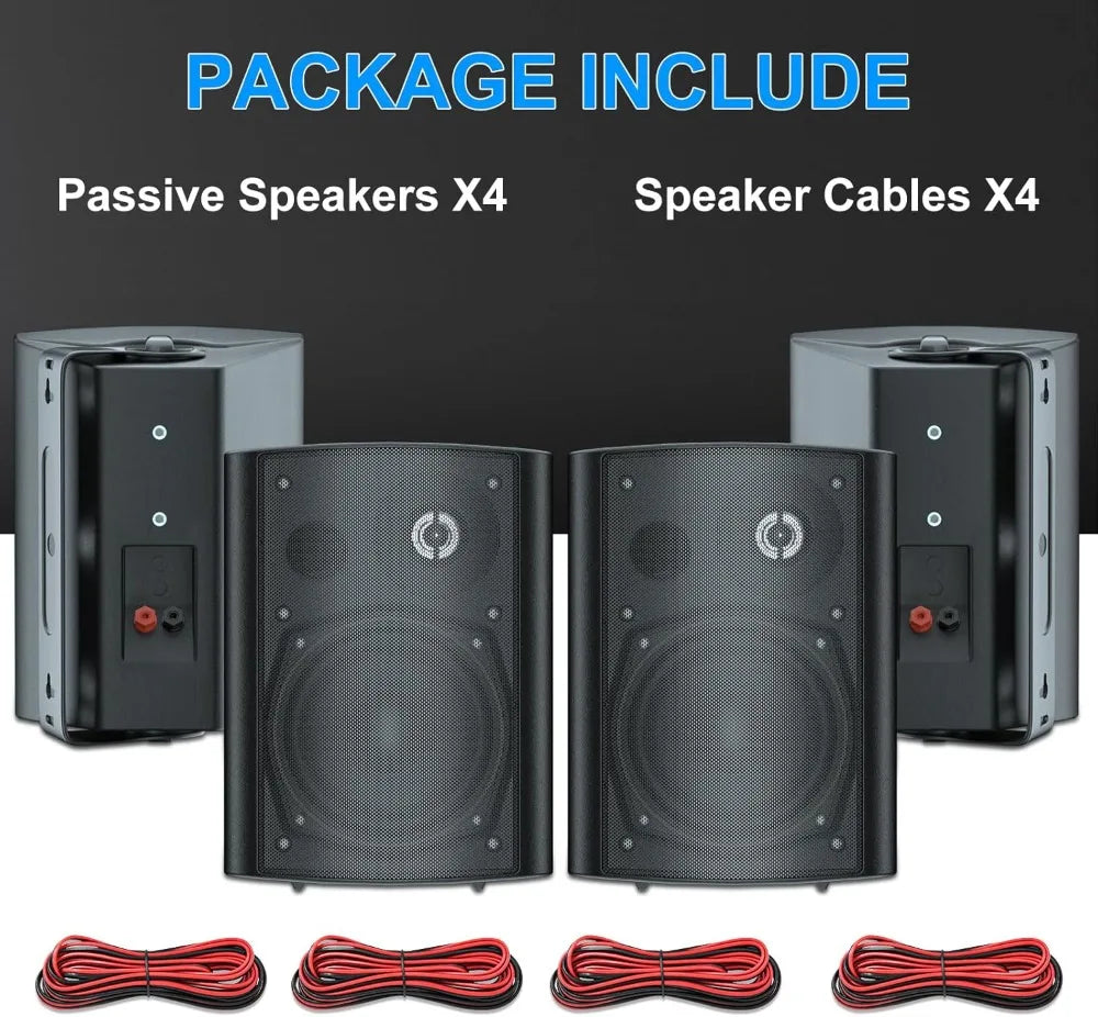 5.25 Inches 600W Passive Indoor Outdoor Speakers, Waterproof Wall Mount with Loud Volume for Patio, Garden, Home Theater, Black (2 Pairs)
