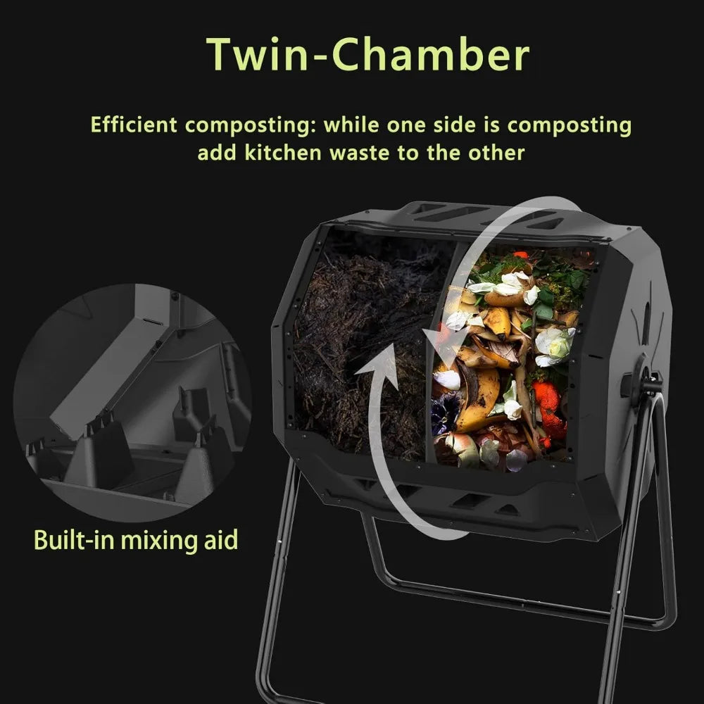 Dual Chamber Compost Tumbler for Continuous Easy Rotating Composting