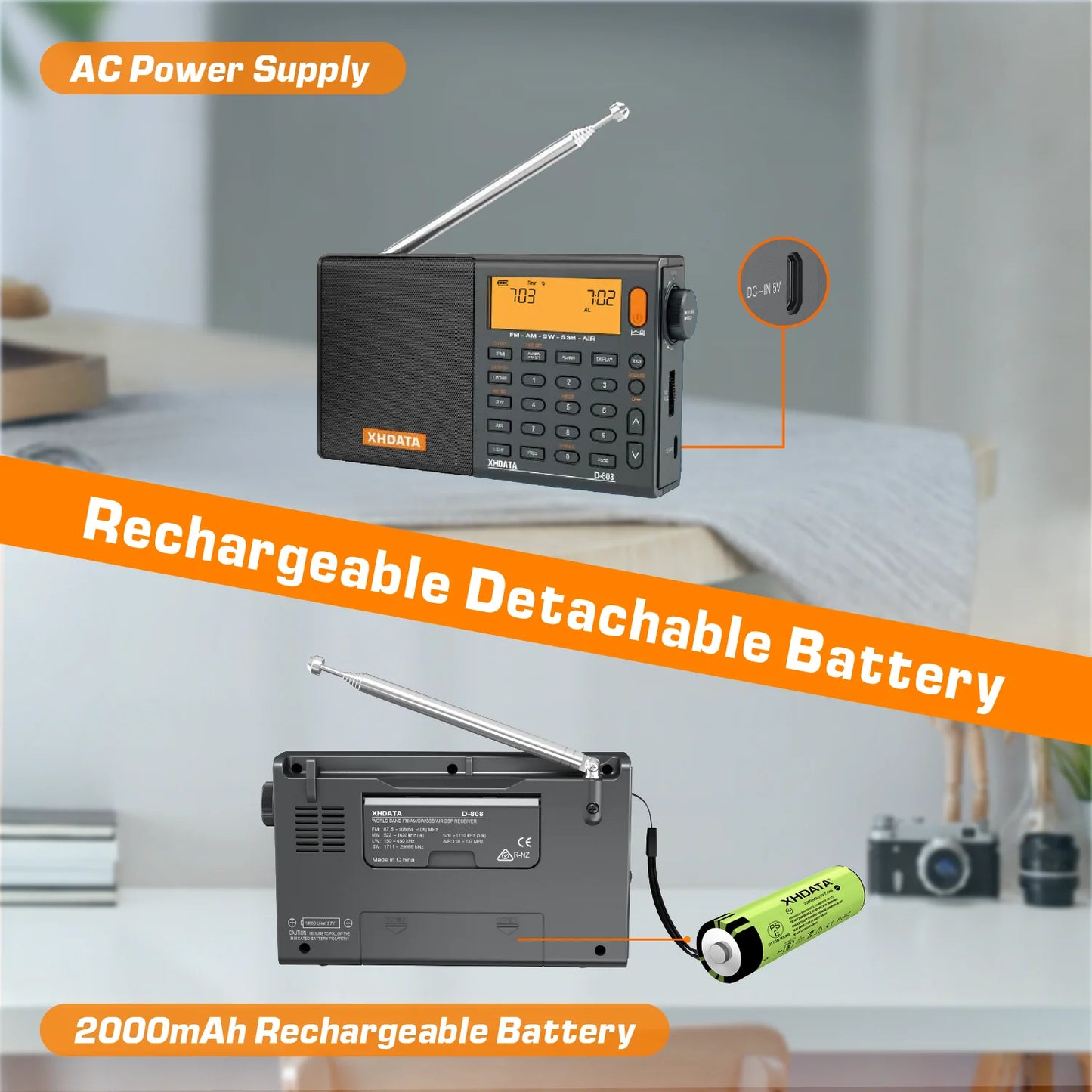 Xhdata Rechargeable Full Band Portable Radio AM FM SSB Air