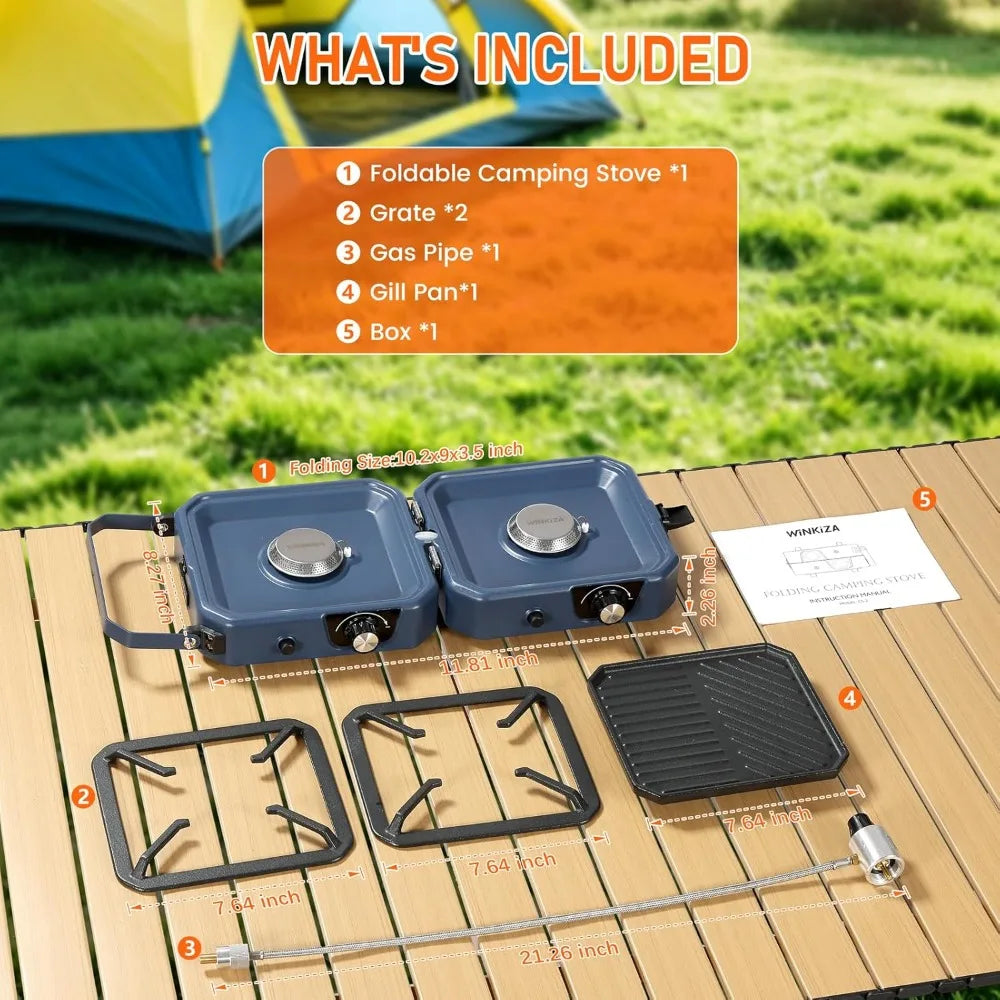 Portable 304 Stainless 2 Burner Propane Camp Stove With Griddle