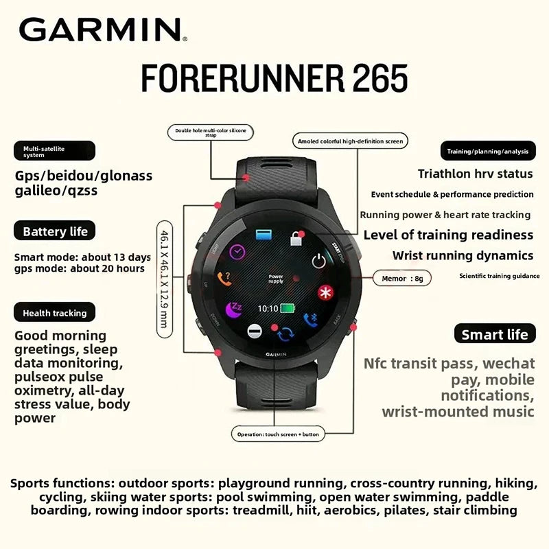 Garmin Forerunner 265 GPS Smartwatch With Heart Rate Monitoring Training Metrics
