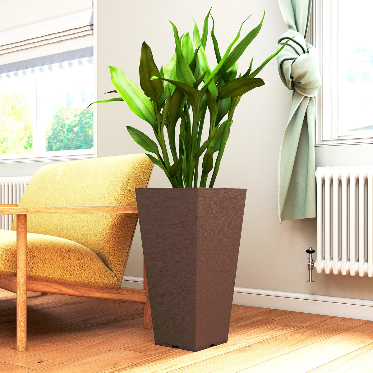 23 Inch Tall Planters, Set of 2 Tapered Outdoor Planters, Brown