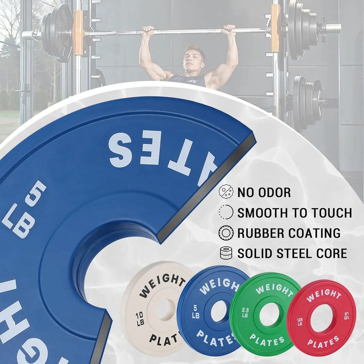 BarbellFractional Weight Plates 1.25LB 2.5LB 5LB 10LB Set Rubber Coated Strength Training Barbell Lifting Bumper Plates for Gym