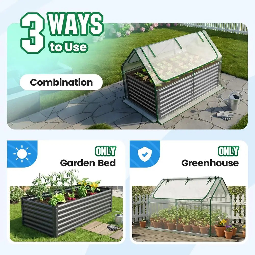 Quictent Raised Garden Bed Galvanized Raised Beds or Gardening Vegetables with Cover 6x3x2 t Tall Metal Planter Box Outdoor Use