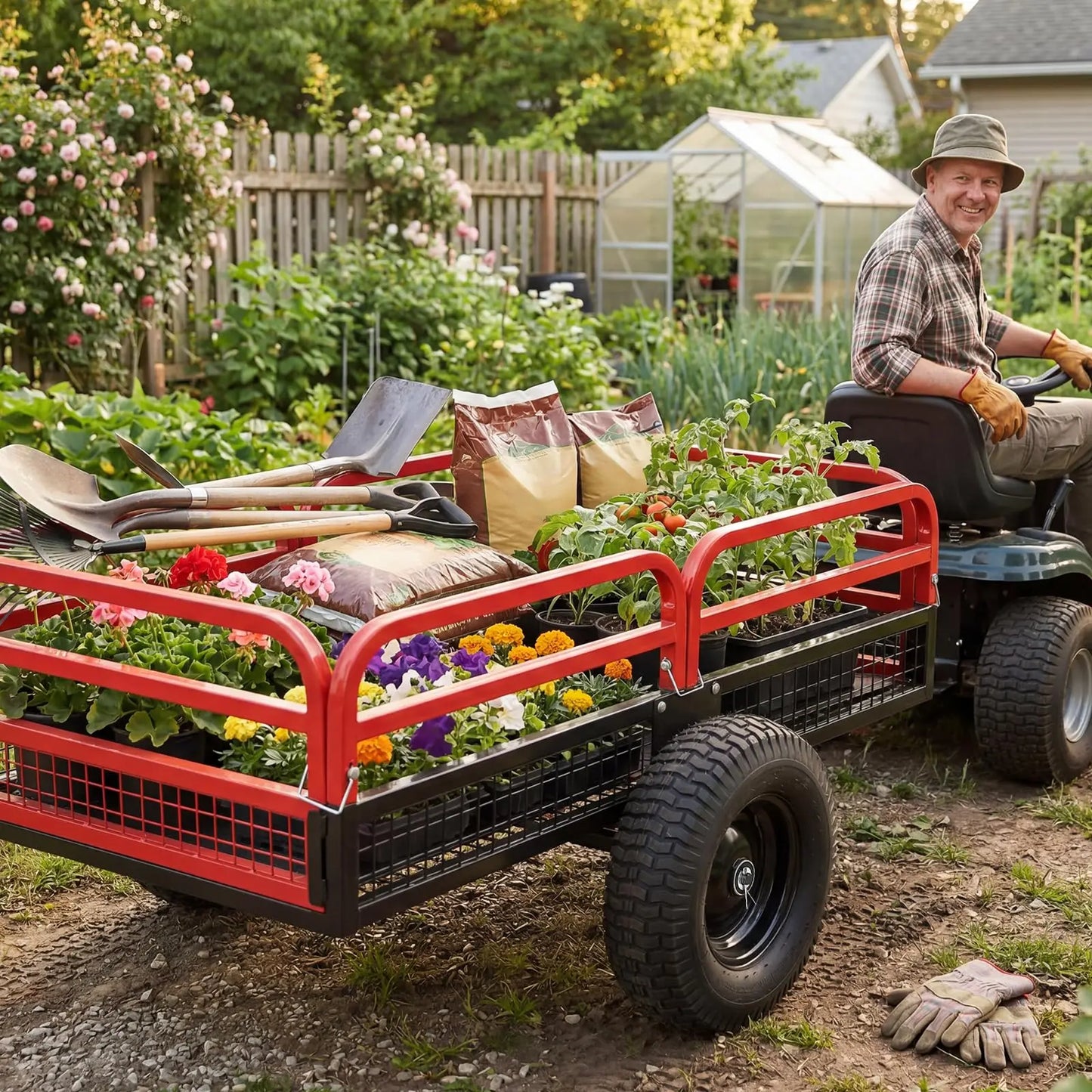 Acekool Heavy Duty Steel Garden Dump Trailer For ATV UTV Lawn Tractor