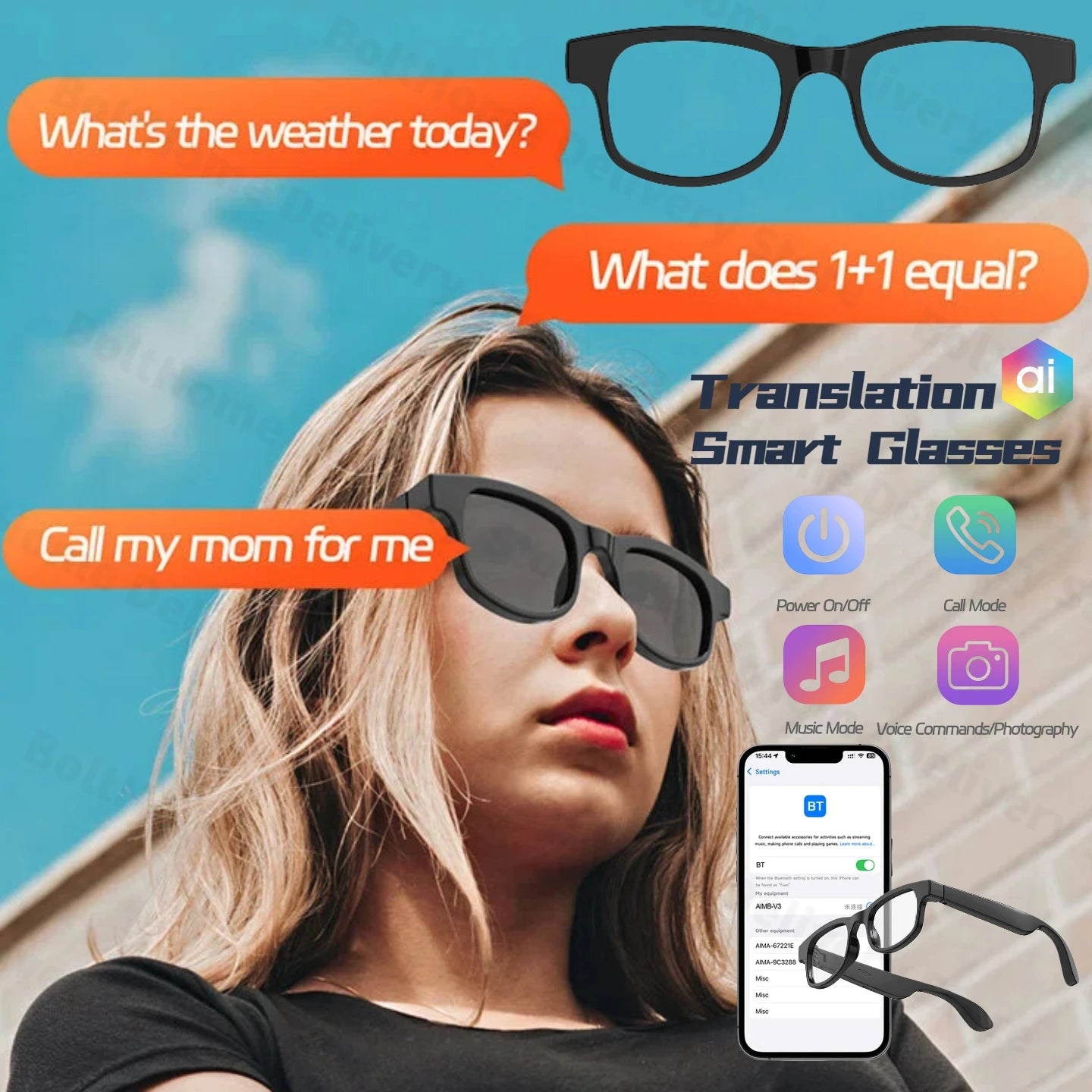 JEYI AI Smart Glasses Photochromic With Bluetooth Calls Translation