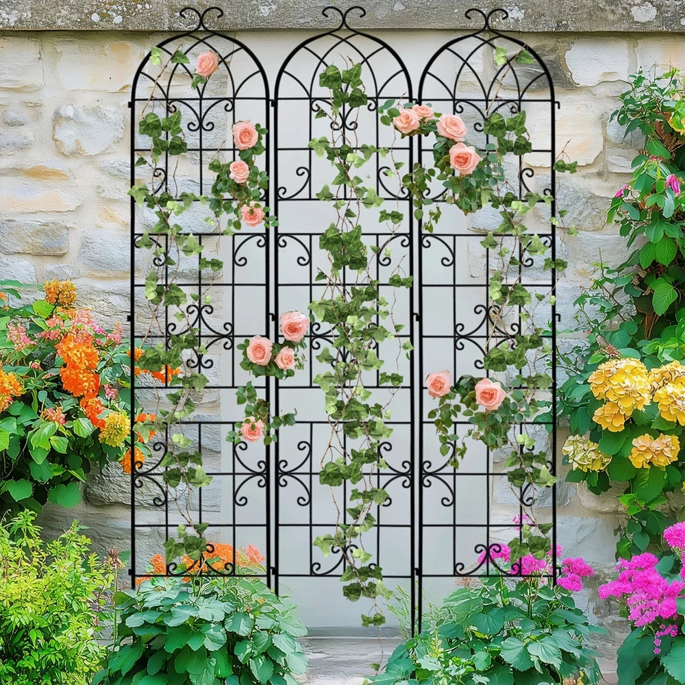 Three Pack Rustproof Tall Metal Garden Trellis For Climbing Plants And Vines