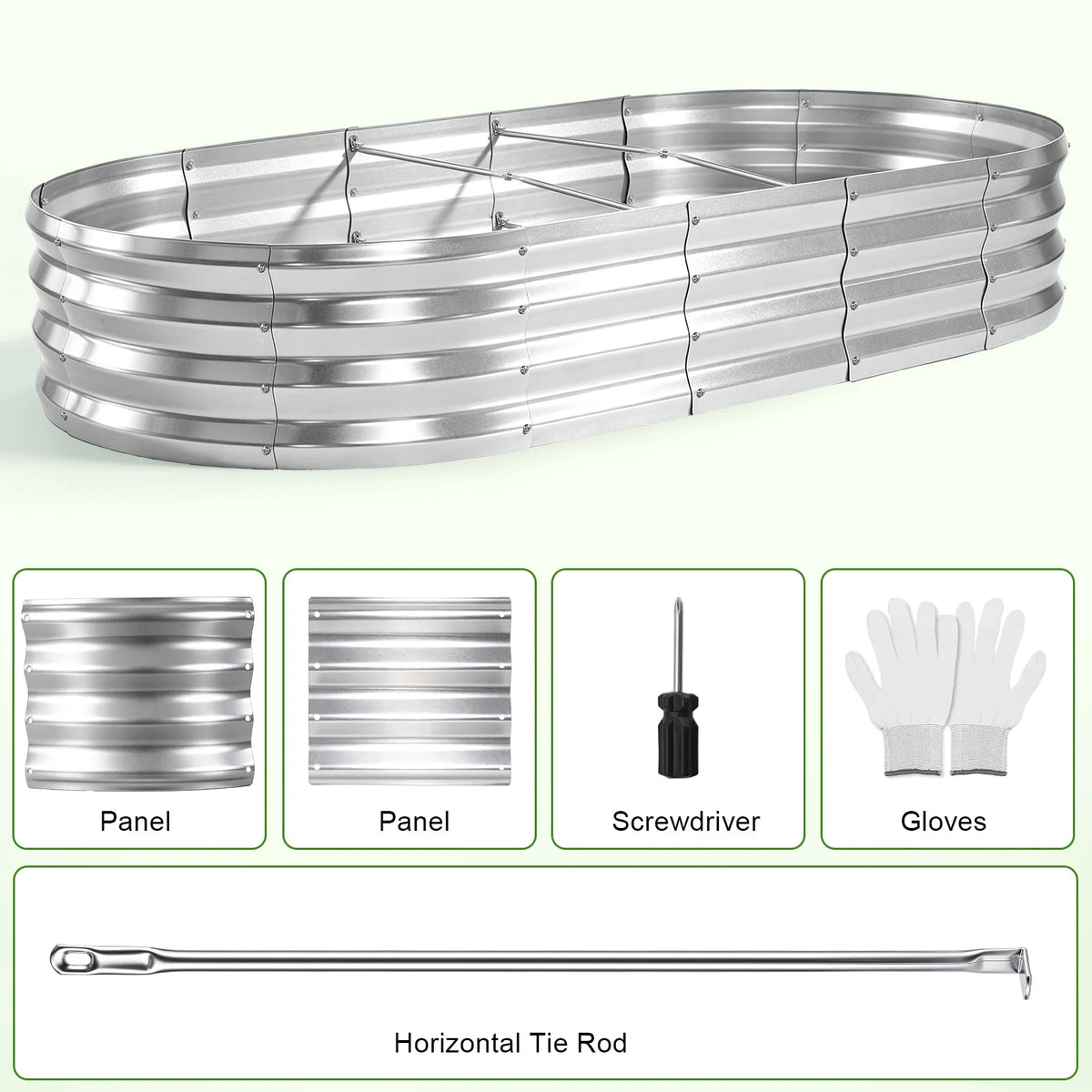 Galvanized Raised Garden Bed Outdoor, Large Raised Bed for Gardening, 6×3×1ft Metal Planter Box for Vegetables, Fruits, Flowers, Easy Assembly with Wing Nuts & Safe Rolled Design Silver/Light Green