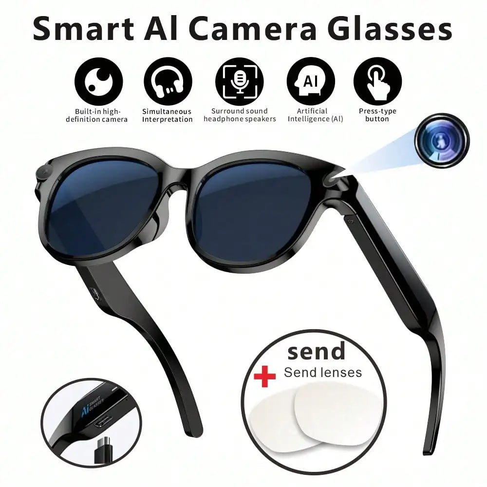 SENBONO AI Smart Sunglasses With 2MP Camera Music Translator