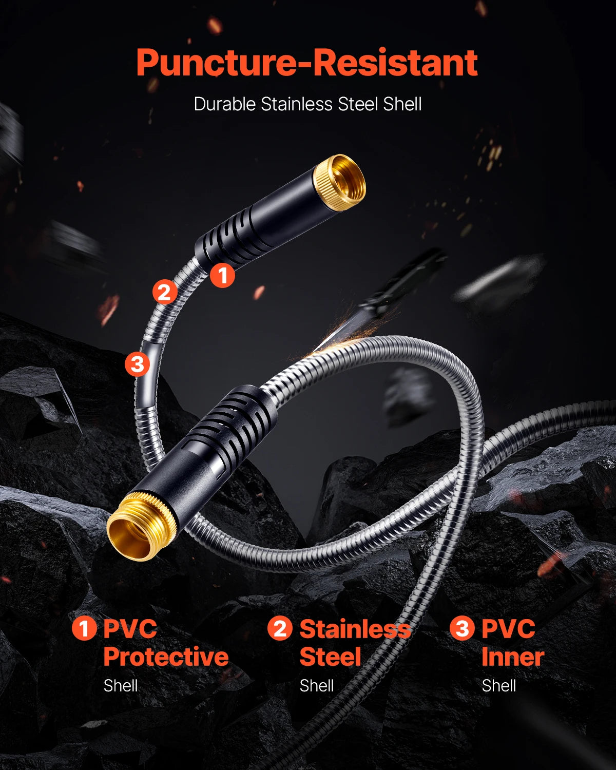 SucceBuy Stainless Steel Garden Hose Heavy Duty With 10 Function Nozzle