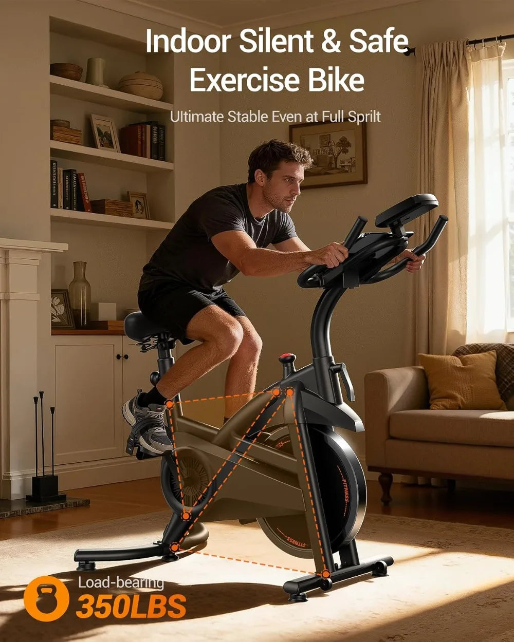 Exercise Bike for Home, Indoor Cycling Spin Bike with Extra Comfort Seat, 300 lb Weight Capacity