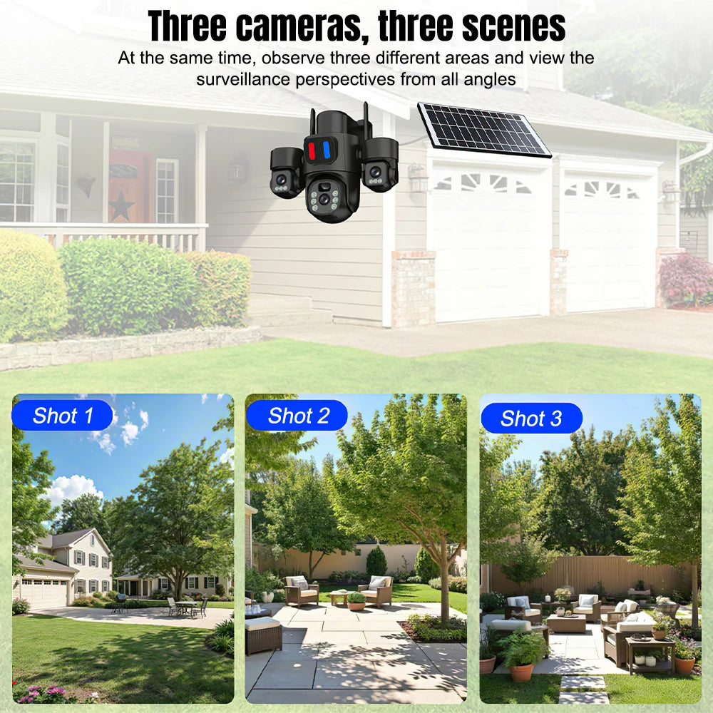 KEPEAK Solar Powered 3 Lens WiFi PTZ Security Camera Outdoor