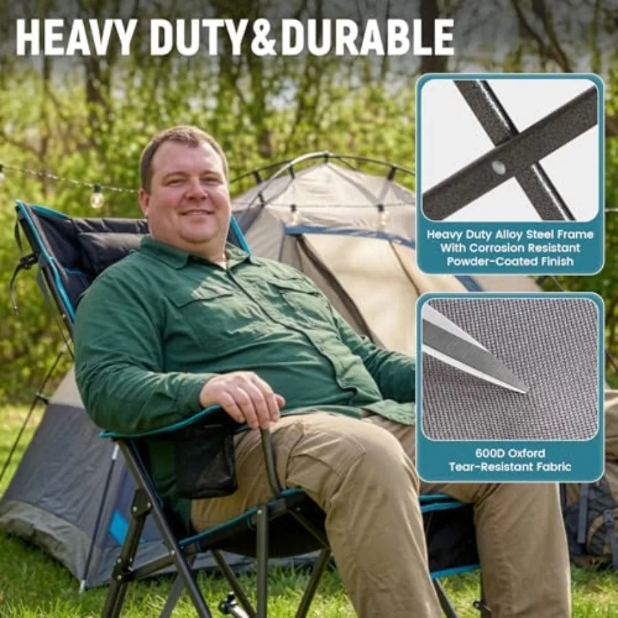 Outdoor Oversized Rocking Camping Chair For Adults With Steel Frame