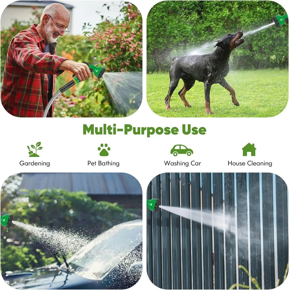 Stainless Steel Garden Hose Heavy Duty No-Kink Nozzle Pet Proof