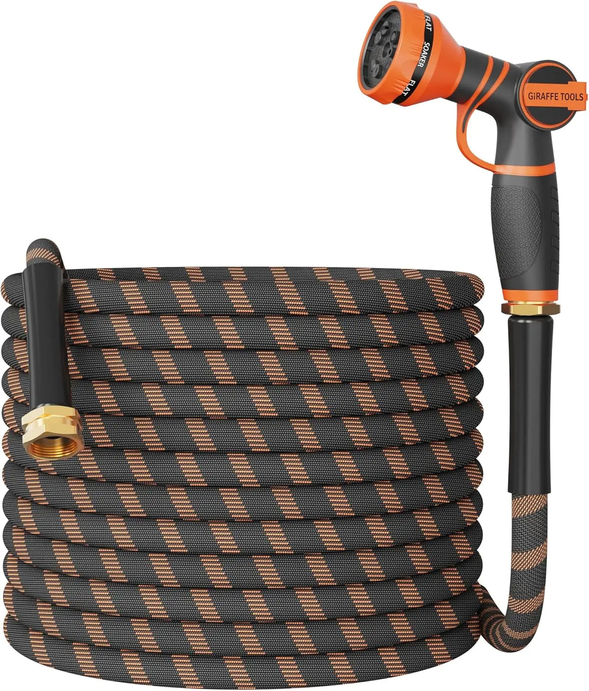 Giraffe Tools Non-Expandable Garden Hose 25-100FT 1/2” Lightweight Flexible Water Hoses Burst 600 Psi with 9 Spray Function Nozzle Heavy Duty Hose