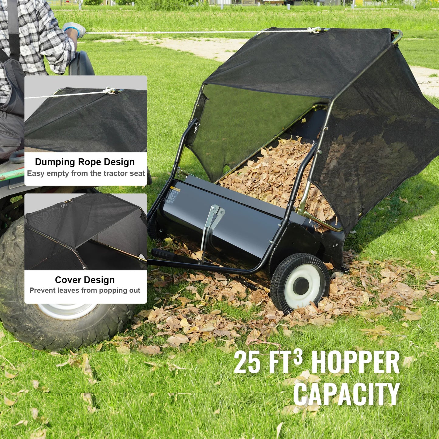 SucceBuy Tow Behind Lawn Sweeper Large Capacity Leaf And Grass