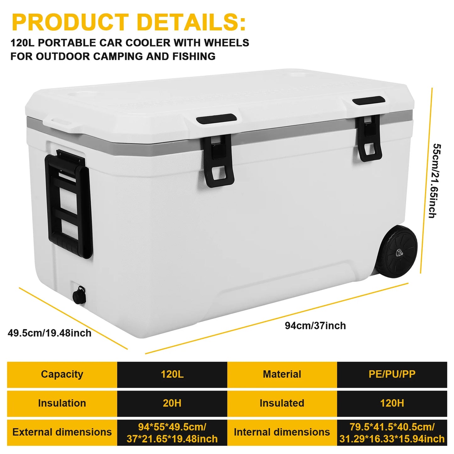 Rotomolded Hard Plastic Cooler With Wheels For Outdoor Camping Insulated