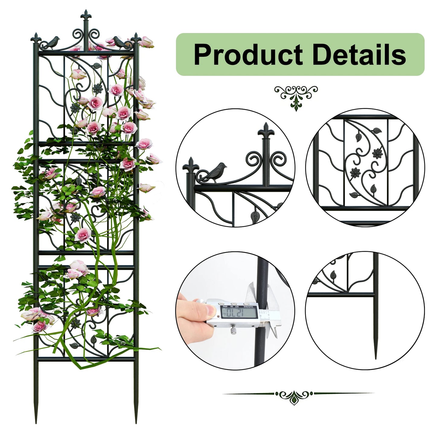 Metal Garden Trellis Bird Leaf Grid Panel Fence Climbing Support