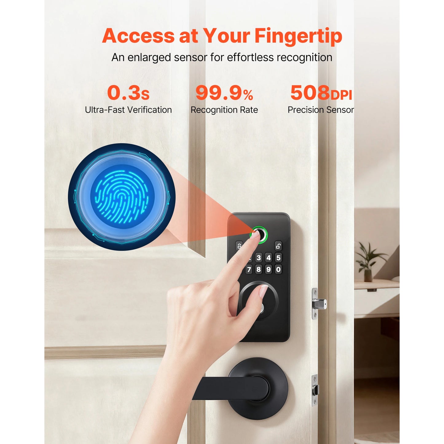 SucceBuy Fingerprint Door Lock Set Electronic Biometric Deadbolt Keyless Entry Door with Handle Easy-Grip Matte Black/Silver
