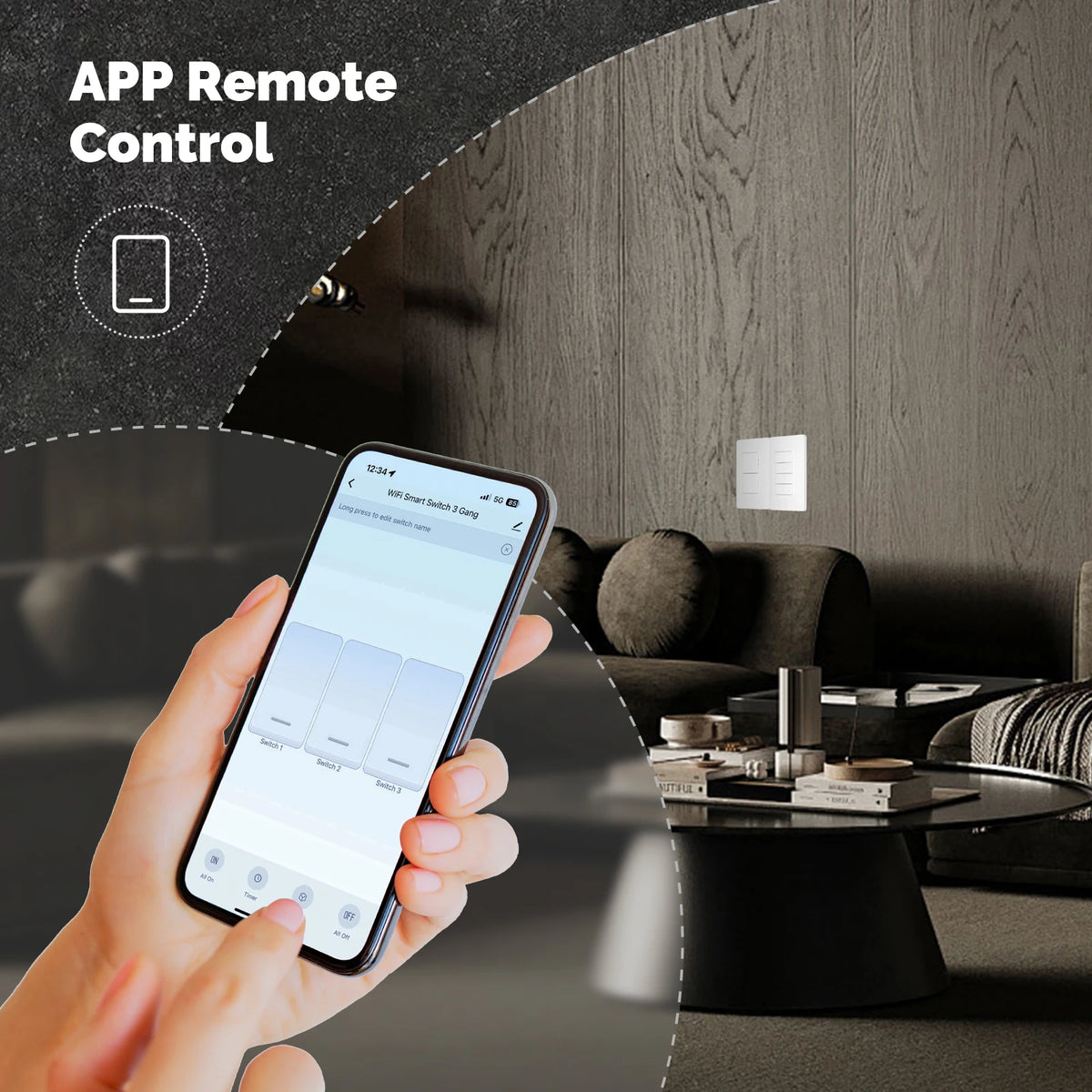 MOES Tuya Wi-Fi Smart Button Wall Switch (US Single-Live/Neutral Wire),Work with Alexa and Google Home,No Neutral Wire Required