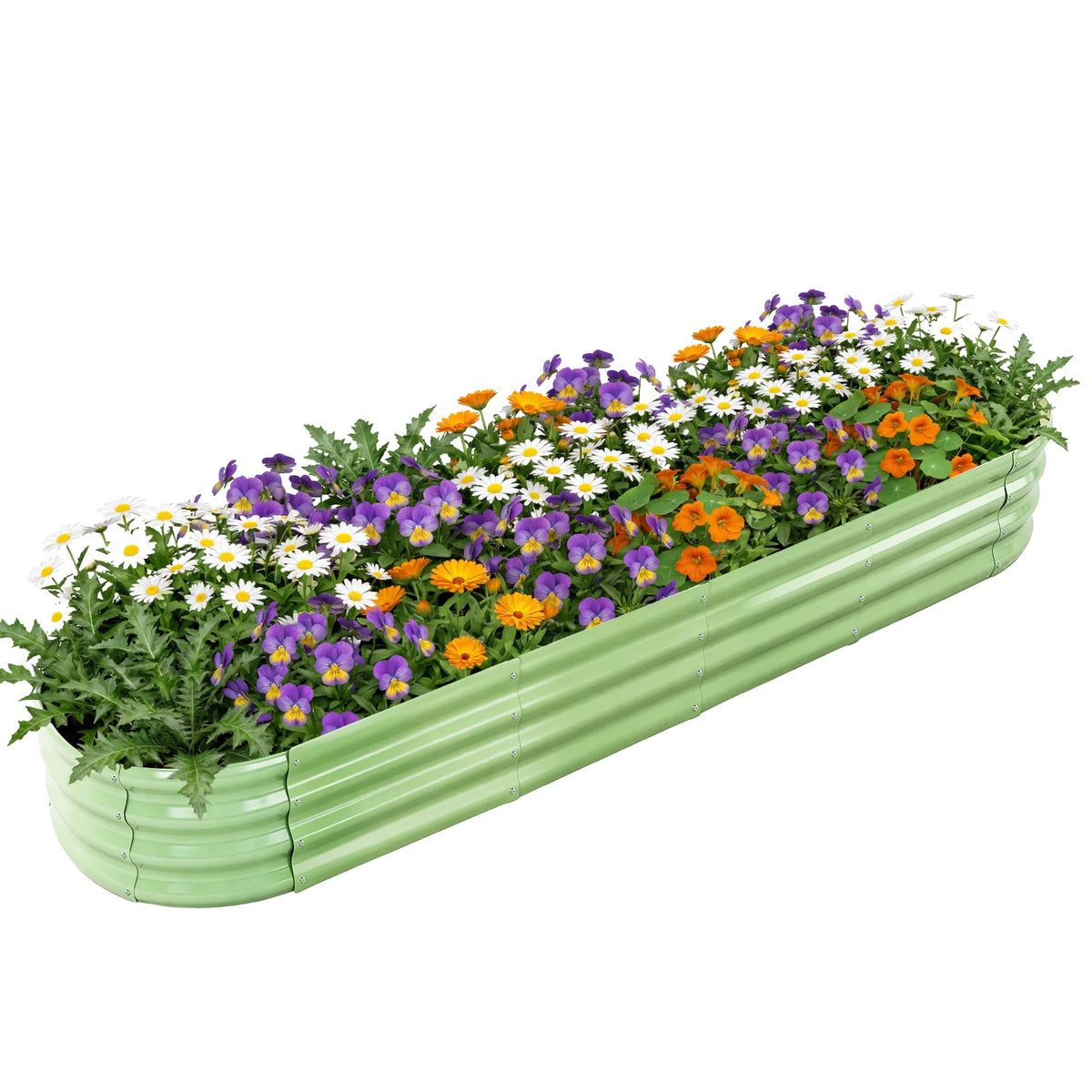 Galvanized Raised Garden Bed Outdoor, Large Raised Bed for Gardening, 8x2x1FT Metal Planter Box for Vegetables, Fruits, Flowers, Easy Assembly with Wing Nuts & Safe Rolled Design Silver/Light Green