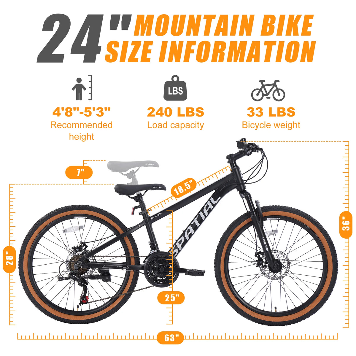 Spatial 21 Speed Hardtail Mountain Bike Aluminum Front Suspension