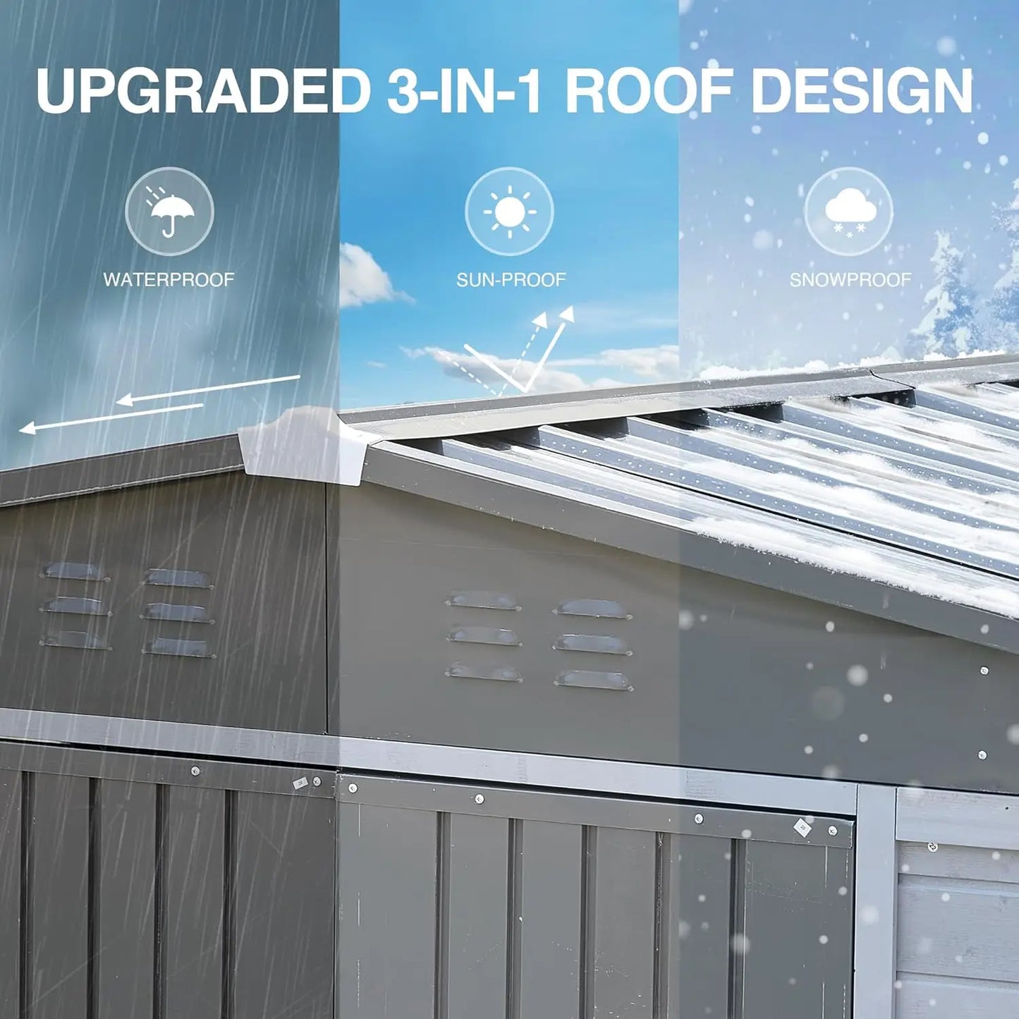 Outdoor Storage Shed With Windows Wood And Metal Waterproof Garden