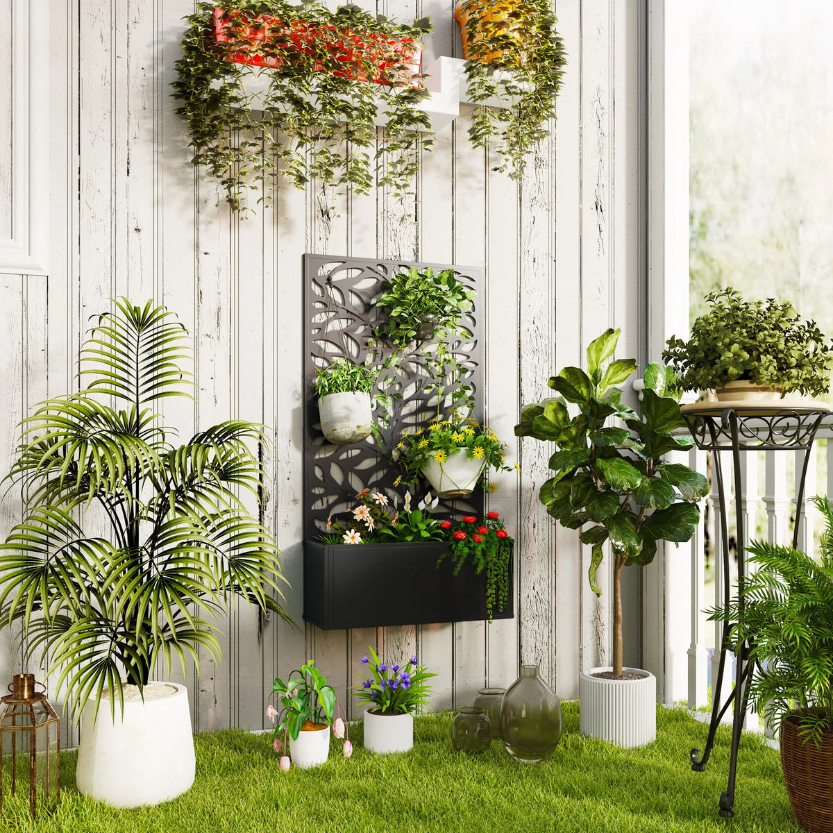 Garden Box with Privacy Panel, Outdoor Planter Box for Garden