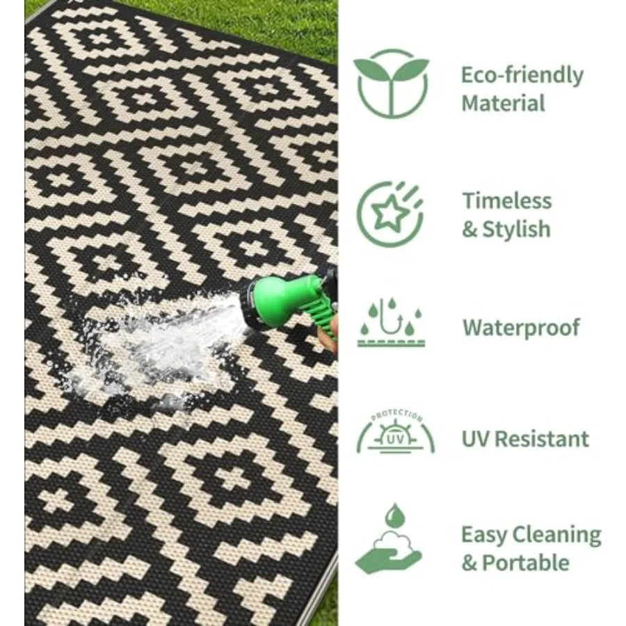 Waterproof Outdoor Rug For Patio And RV Reversible Straw Pattern