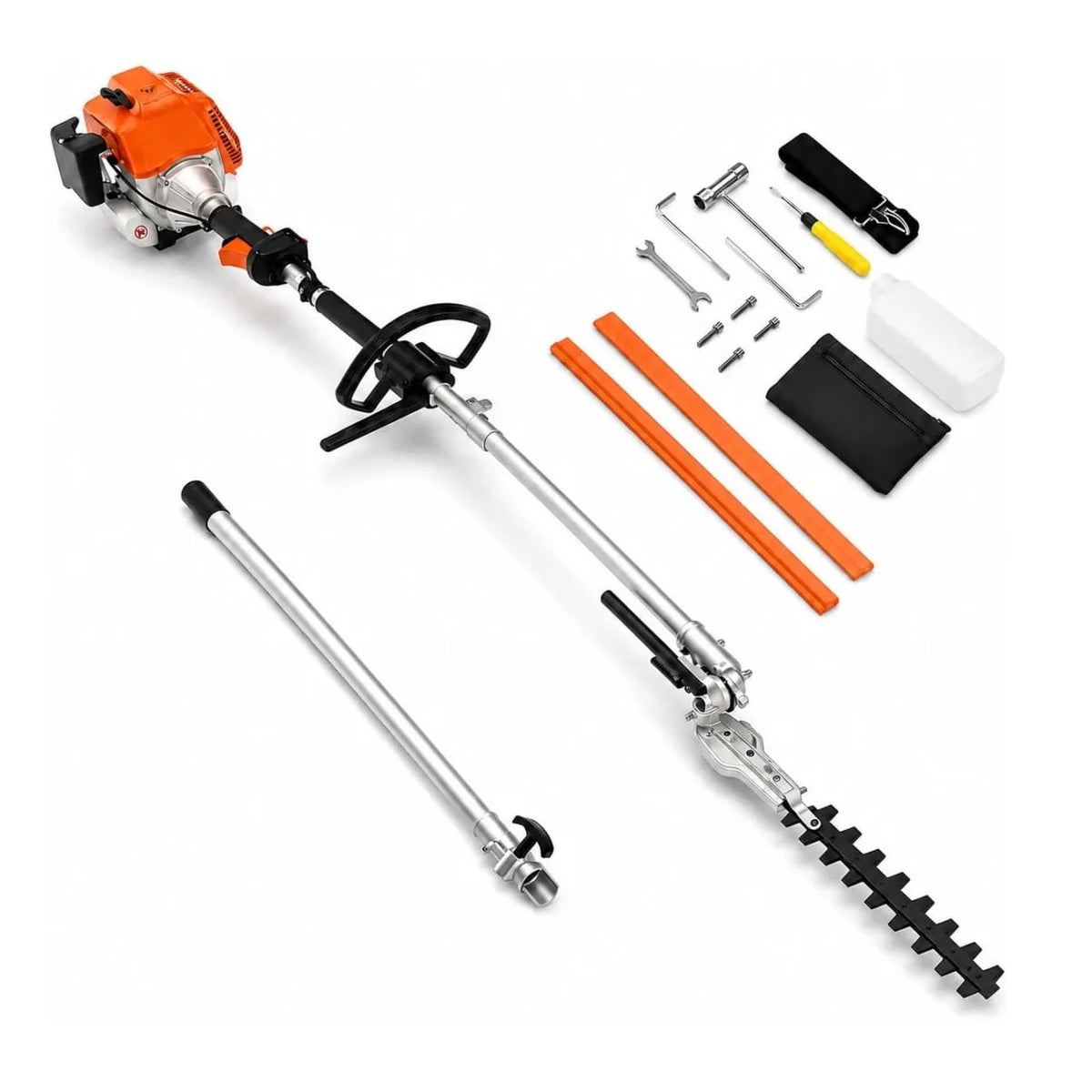43cc Gas Hedge Trimmer 4 in 1 Garden Tool Long Reach Pole Trimmer Adjustable Cutting Head Brush Cutter Lawn Care Tool Quick Connect Attachment System