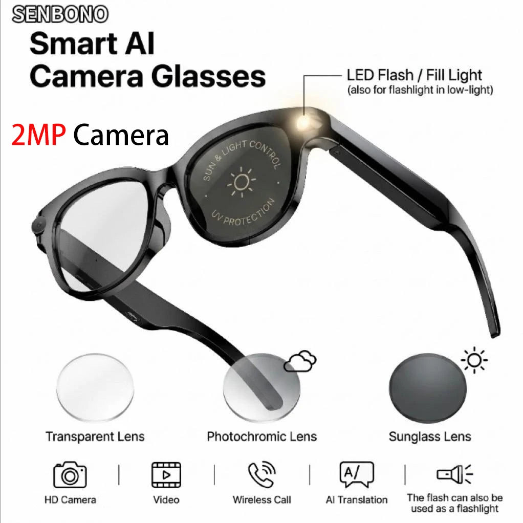 SENBONO AI Smart Glasses With 2MP/5MP/8MP Cameras AI Translation