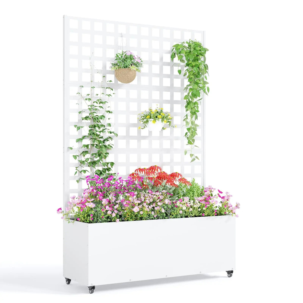 71in Metal Planter Box Trellis With Wheels Raised Garden Bed Privacy Screen For Climbing Plants Vegetables Vines Patio Balcony