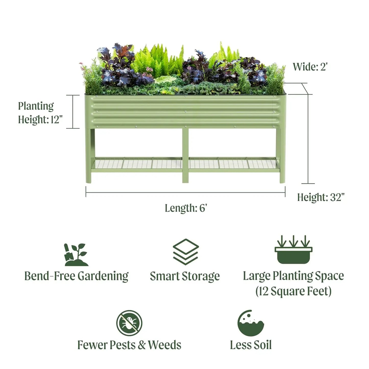 Raised Garden Bed With Legs And Storage Rack For Patio