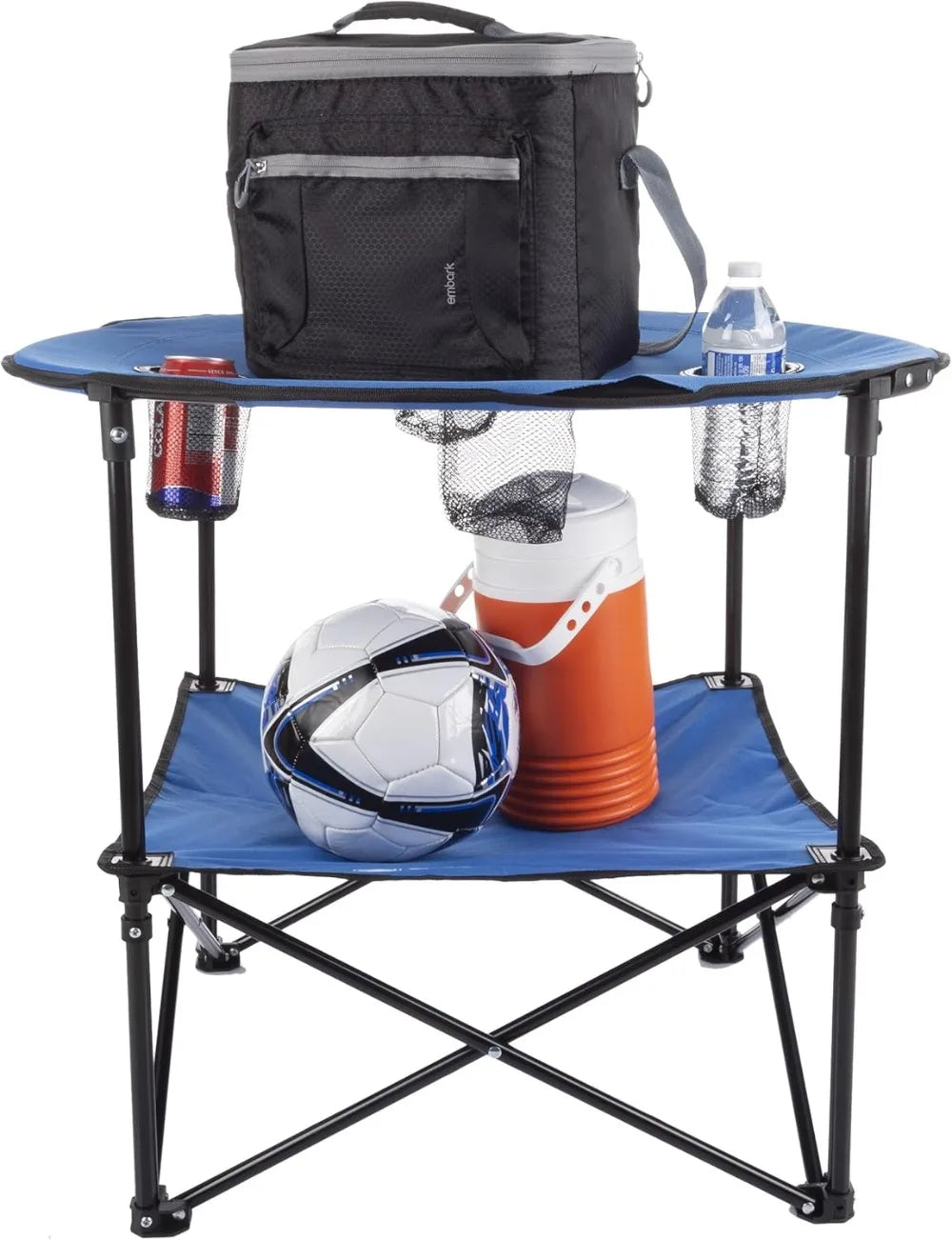 Round Two Tier Portable Folding Table With Cupholders Outdoor Use